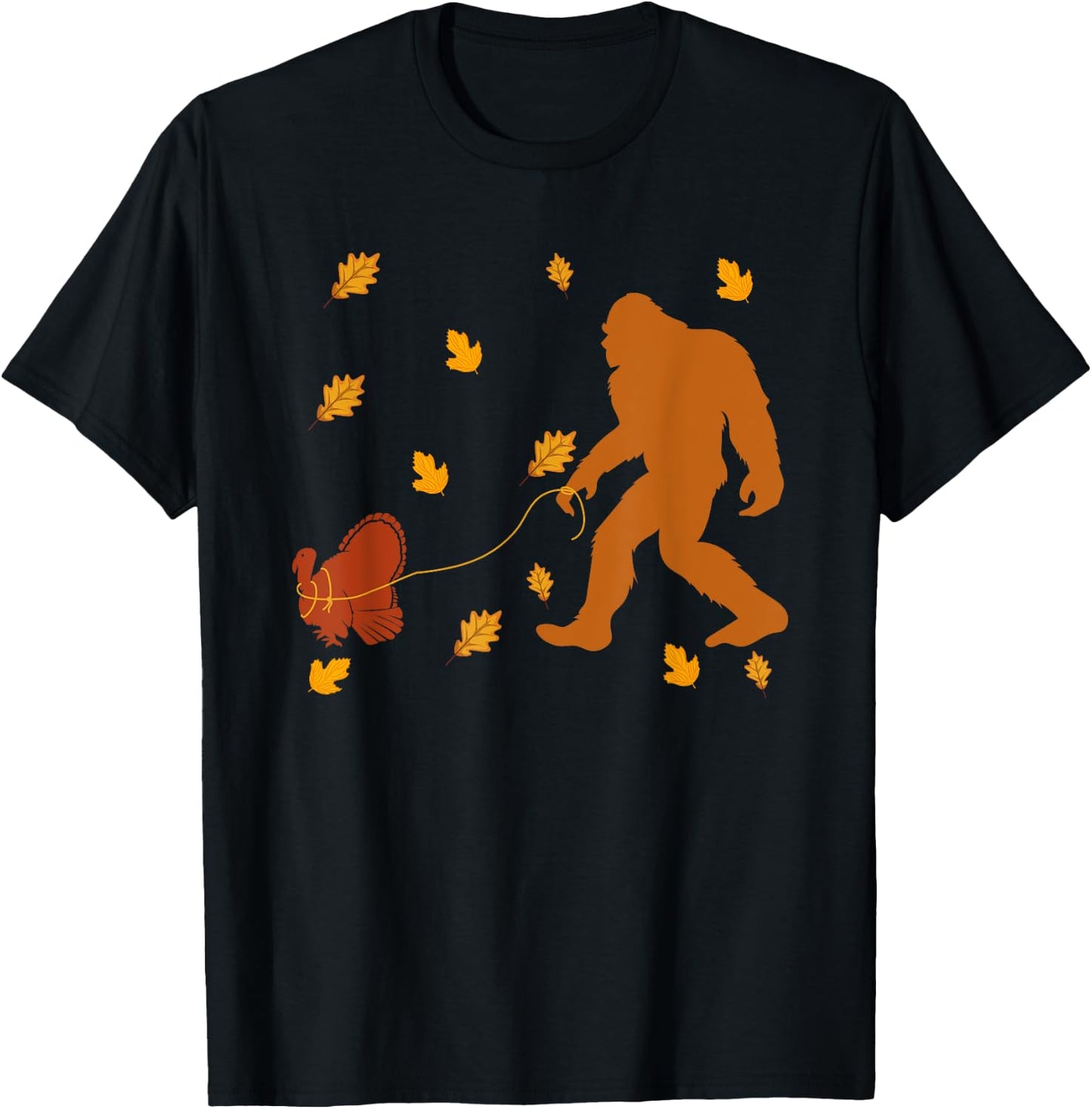 Bigfoot Sasquatch Turkey Autumn Fall Thanksgiving Day T-Shirt - T-Shirt | Black