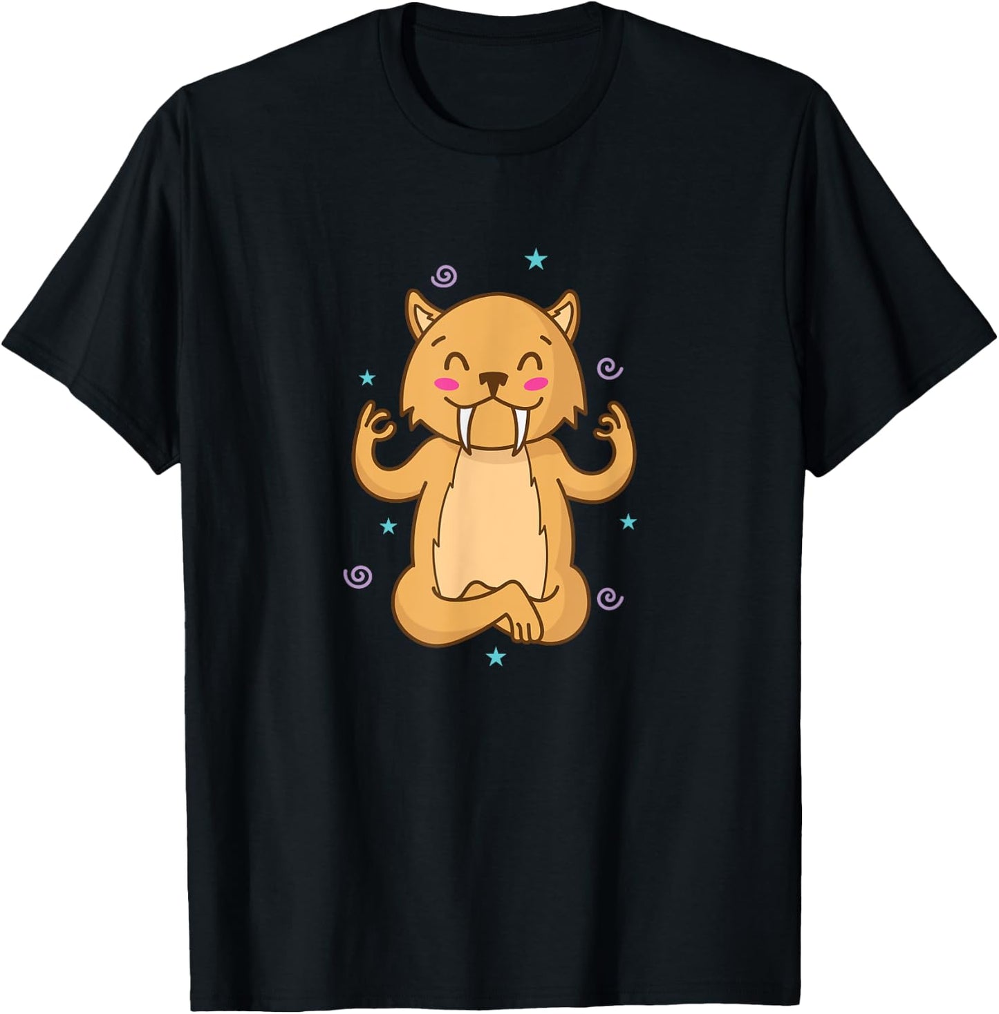 Saber Tooth Tiger meditates wild Cat Predator Men Women Kids T-Shirt - T-Shirt | Black