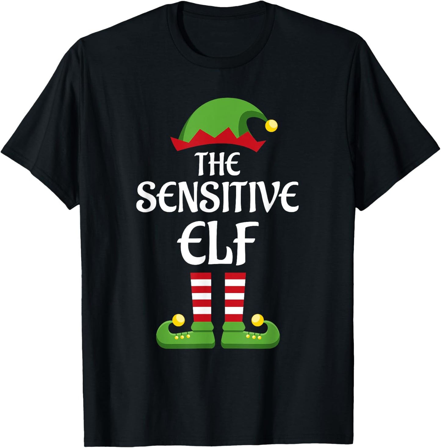 Sensitive Elf Family Matching Group Christmas T-Shirt - T-Shirt | Black