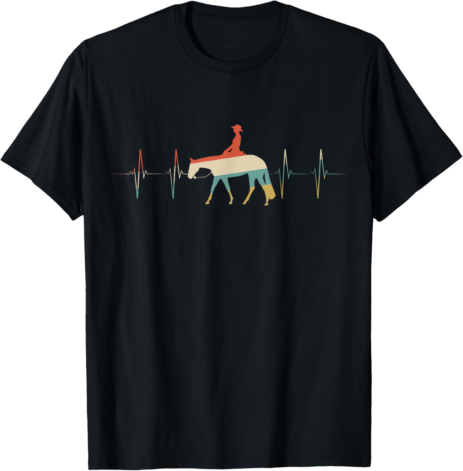 Western Pleasure Heartbeat Retro ECG EKG T-Shirt - T-Shirt | Black