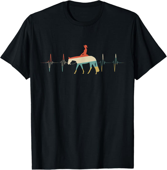 Western Pleasure Heartbeat Retro ECG EKG T-Shirt - T-Shirt | Black