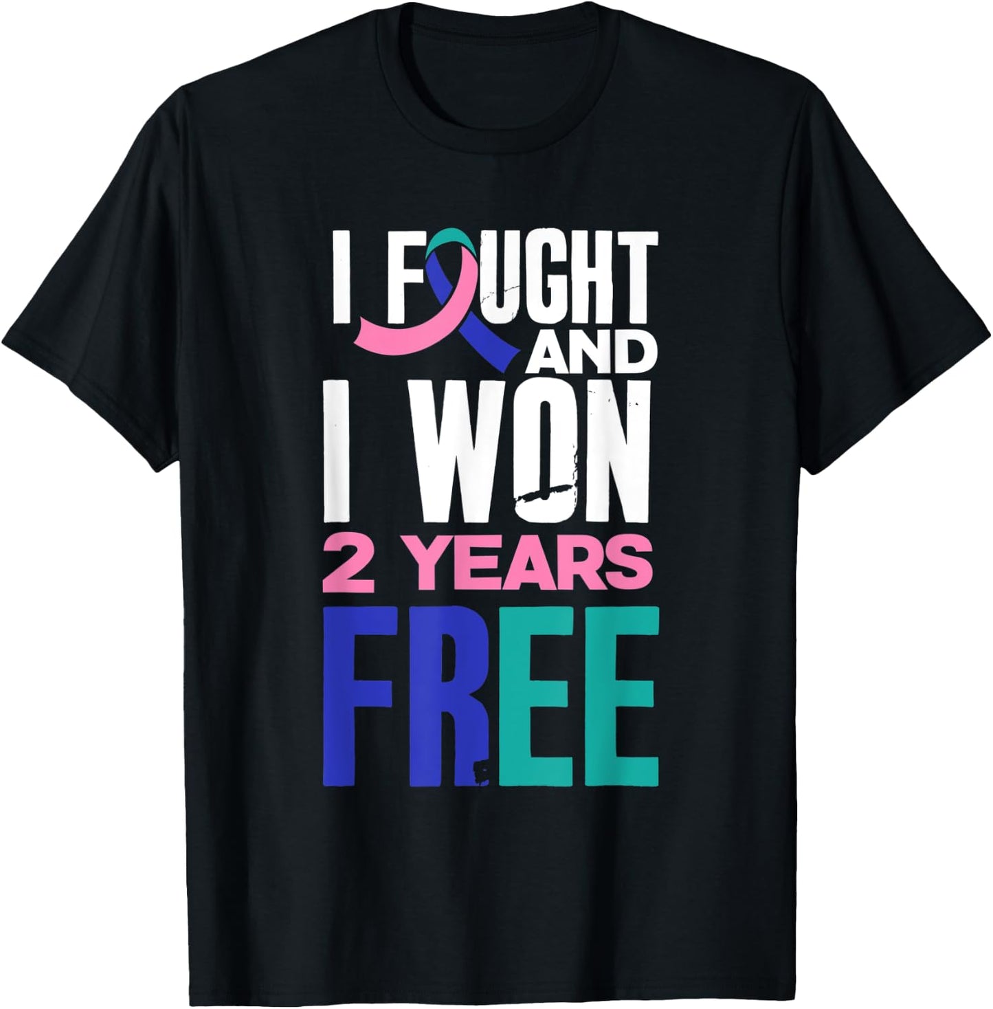 I Fought And I Won 2 Years Free Thyroid Cancer Survivor T-Shirt - T-Shirt | Black