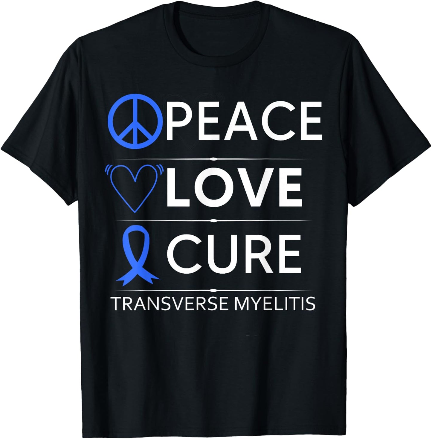 Transverse Myelitis Awareness Spine Warrior Blue Ribbon T-Shirt - T-Shirt | Black