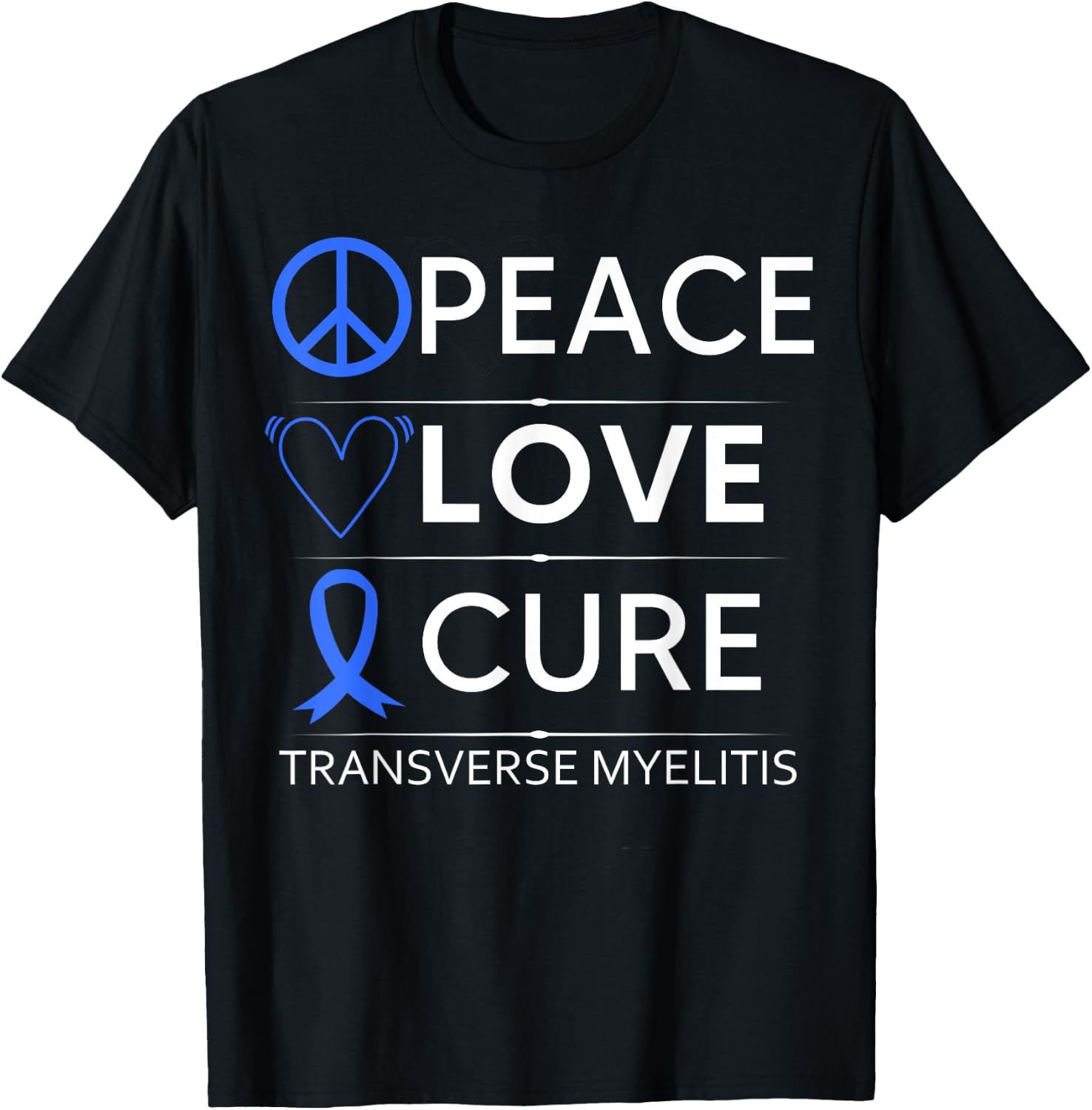 Transverse Myelitis Awareness Spine Warrior Blue Ribbon T-Shirt - T-Shirt | Black