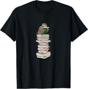 Owl with Books Bird Birdlover Birdwatcher Animal Biologist T-Shirt - T-Shirt | Black
