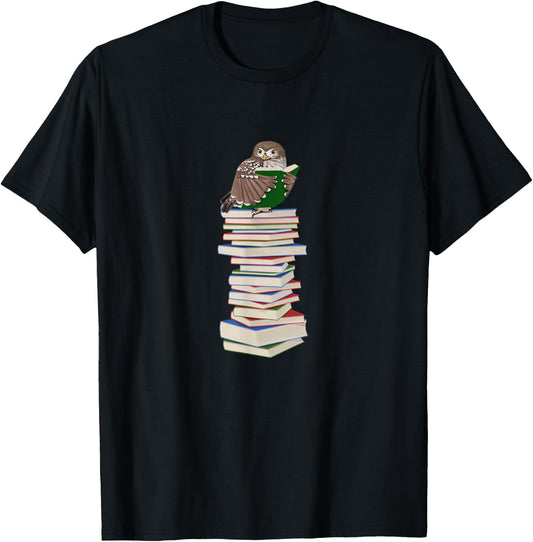 Owl with Books Bird Birdlover Birdwatcher Animal Biologist T-Shirt - T-Shirt | Black