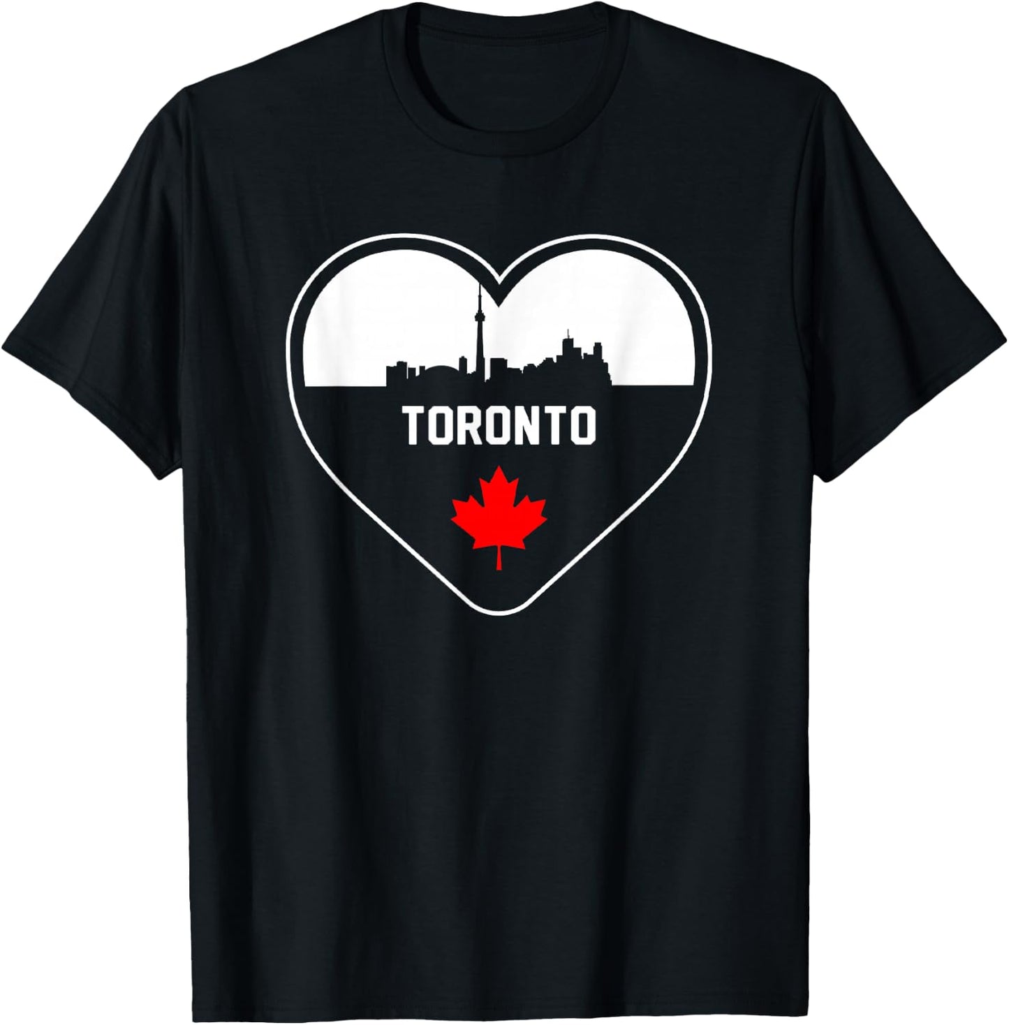 Love Toronto City Skyline and Maple Leaf Outline In Heart T-Shirt - T-Shirt | Black