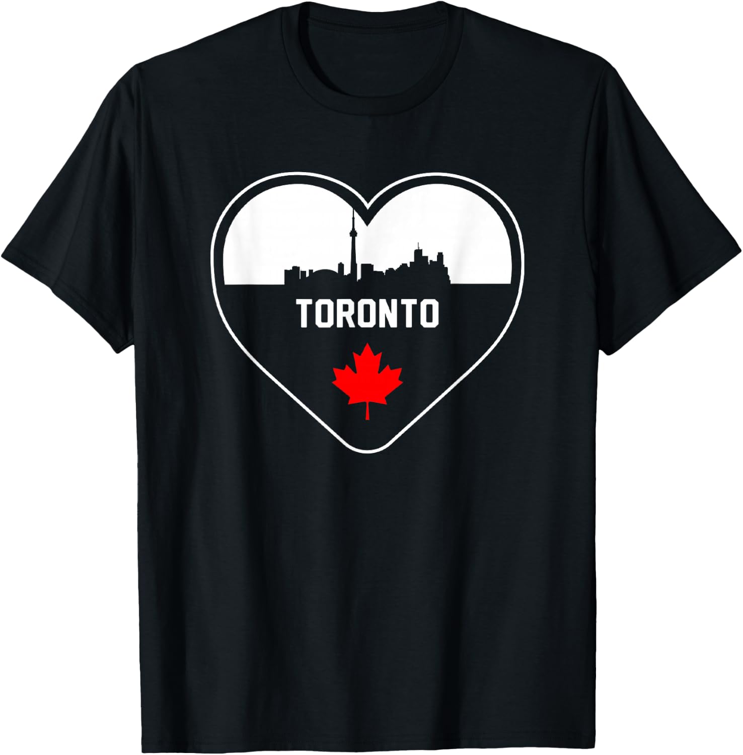 Love Toronto City Skyline and Maple Leaf Outline In Heart T-Shirt - T-Shirt | Black