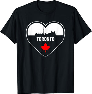 Love Toronto City Skyline and Maple Leaf Outline In Heart T-Shirt - T-Shirt | Black