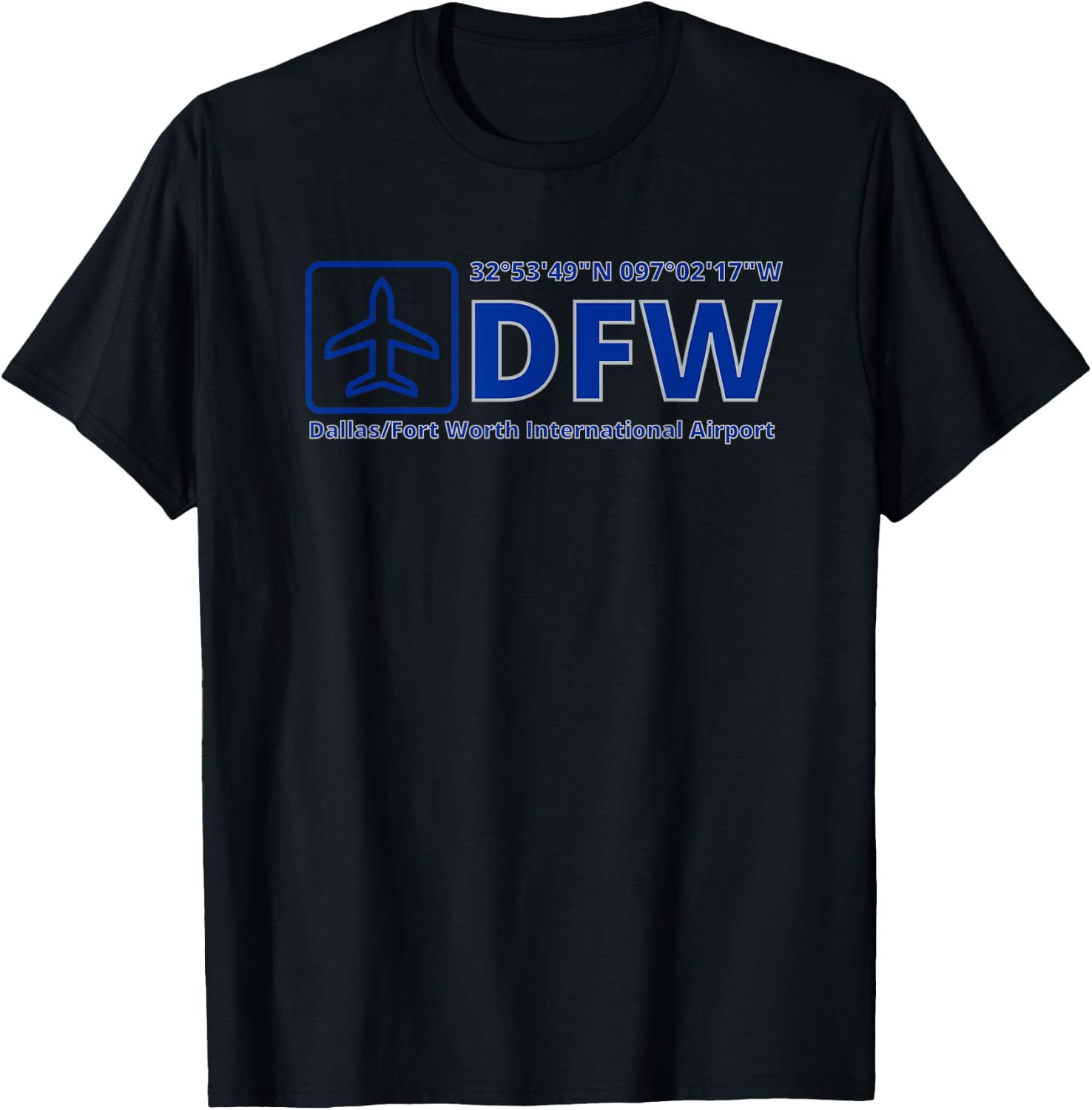 Dallas Fort Worth International Airport DFW Texas GPS Code T-Shirt - T-Shirt | Black