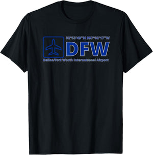 Dallas Fort Worth International Airport DFW Texas GPS Code T-Shirt - T-Shirt | Black