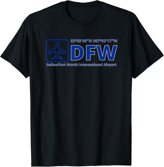 Dallas Fort Worth International Airport DFW Texas GPS Code T-Shirt - T-Shirt | Black
