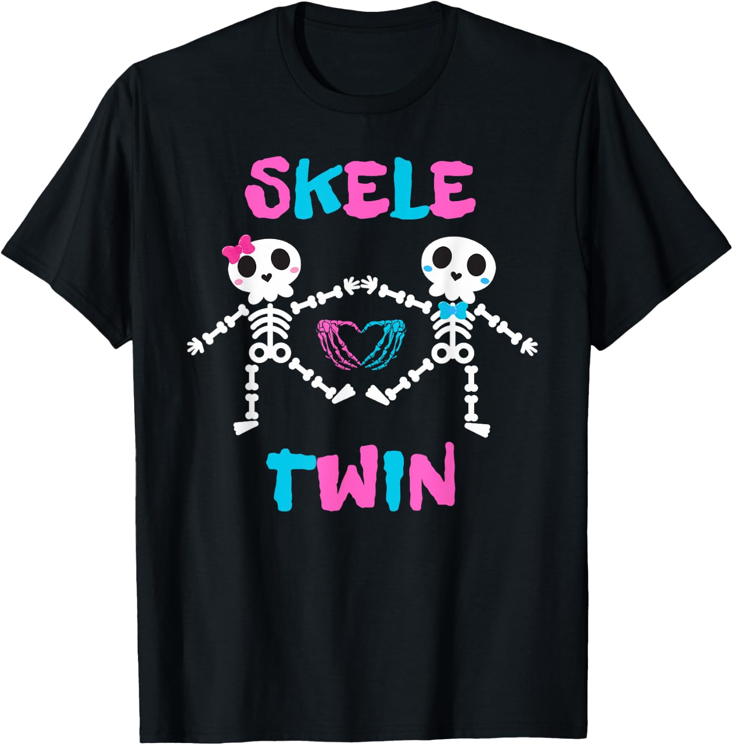 Skele Cute Twins Halloween Two Horror Skeletons Lover Family T-Shirt - T-Shirt | Black