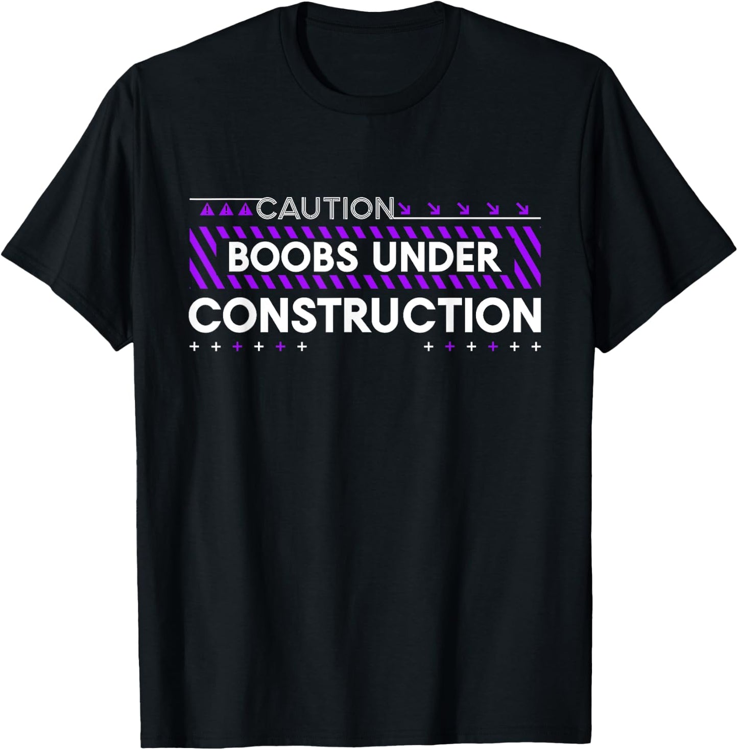 Boobs Under Construction Mastectomy Breast Cancer Awareness T-Shirt - T-Shirt | Black