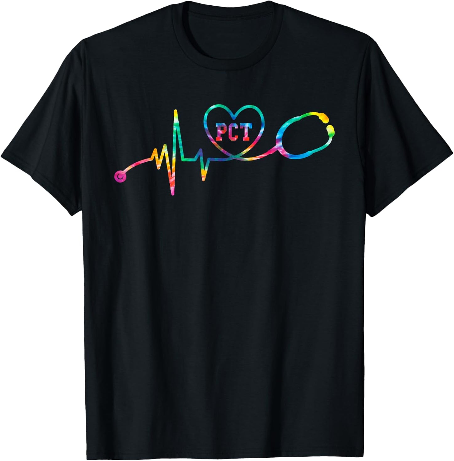 Tie Dye Heartbeat PCT Patient Care Technician Nursing Gift T-Shirt - T-Shirt | Black