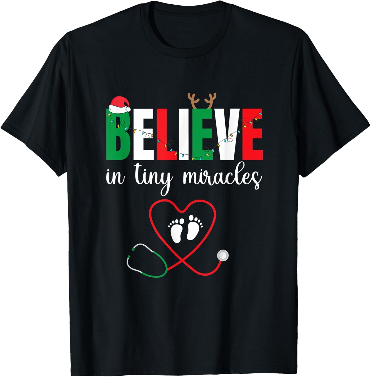 Christmas Baby Delivering - Cute Believe In Tiny Miracles T-Shirt - T-Shirt | Black