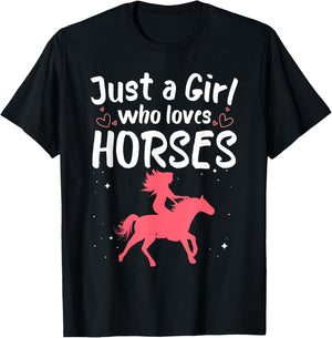 Cute Horse Design Girls Horse Riding Equestrian T-Shirt - T-Shirt | Black