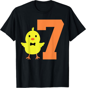 Kids 7th Birthday Chicken Themed Cute 7 Year Old Boys Chick T-Shirt - T-Shirt | Black