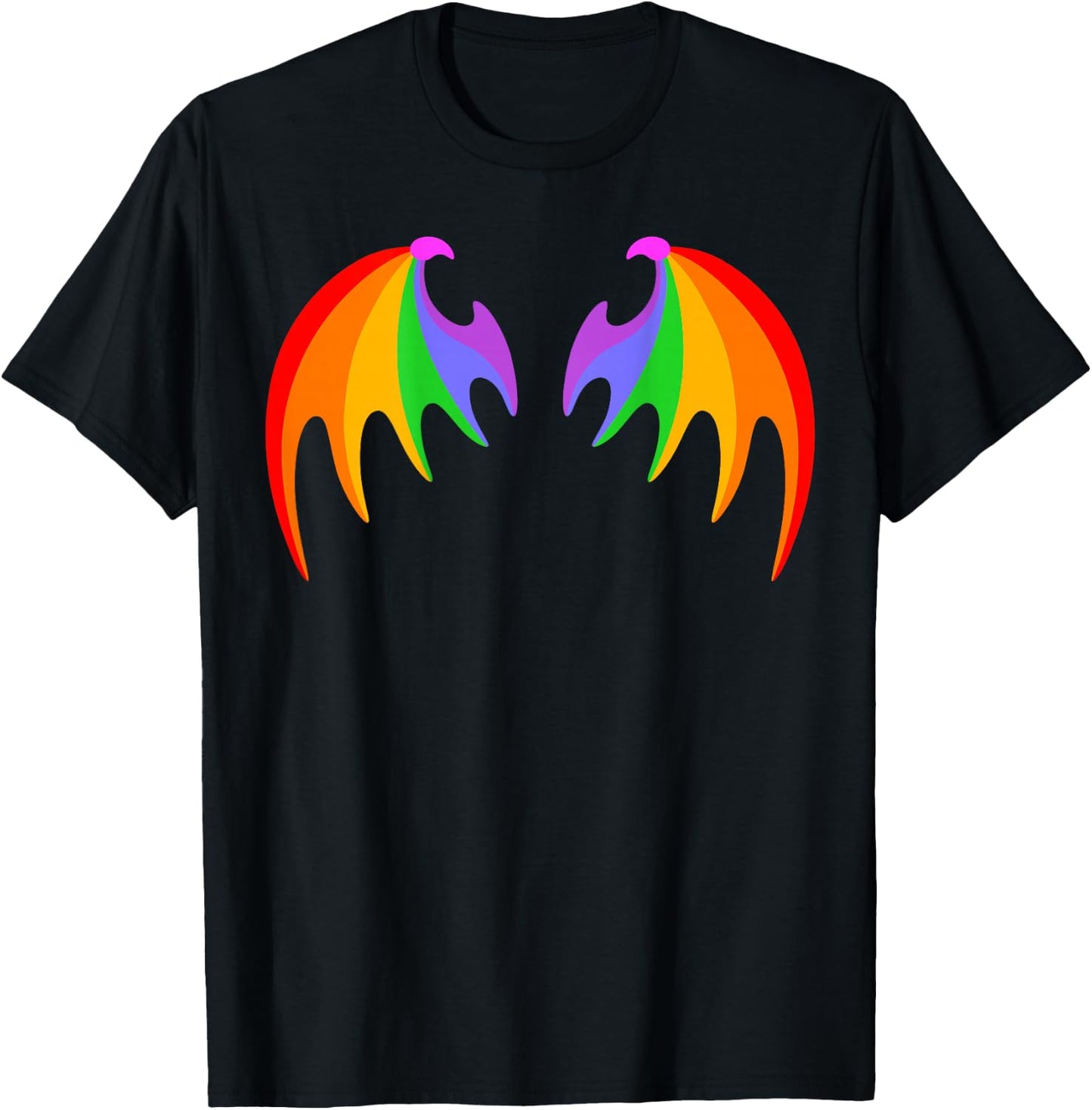 BACK PRINT Rainbow Dragon Bat Wings Cute Pride Party Magic T-Shirt - T-Shirt | Black