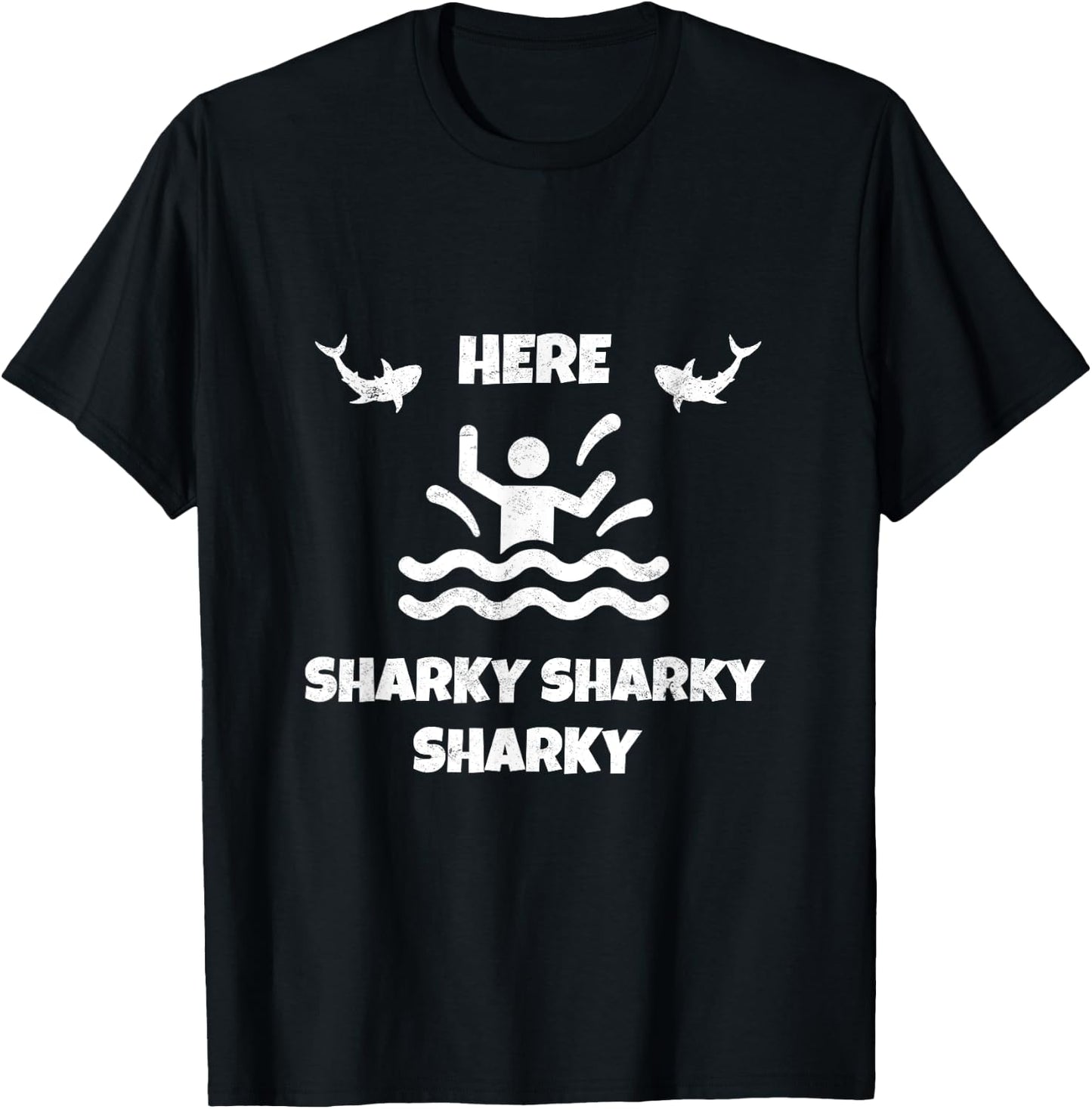 Here Sharky Sharky Fisherman Shark Deep Sea Fishing Angler T-Shirt - T-Shirt | Black