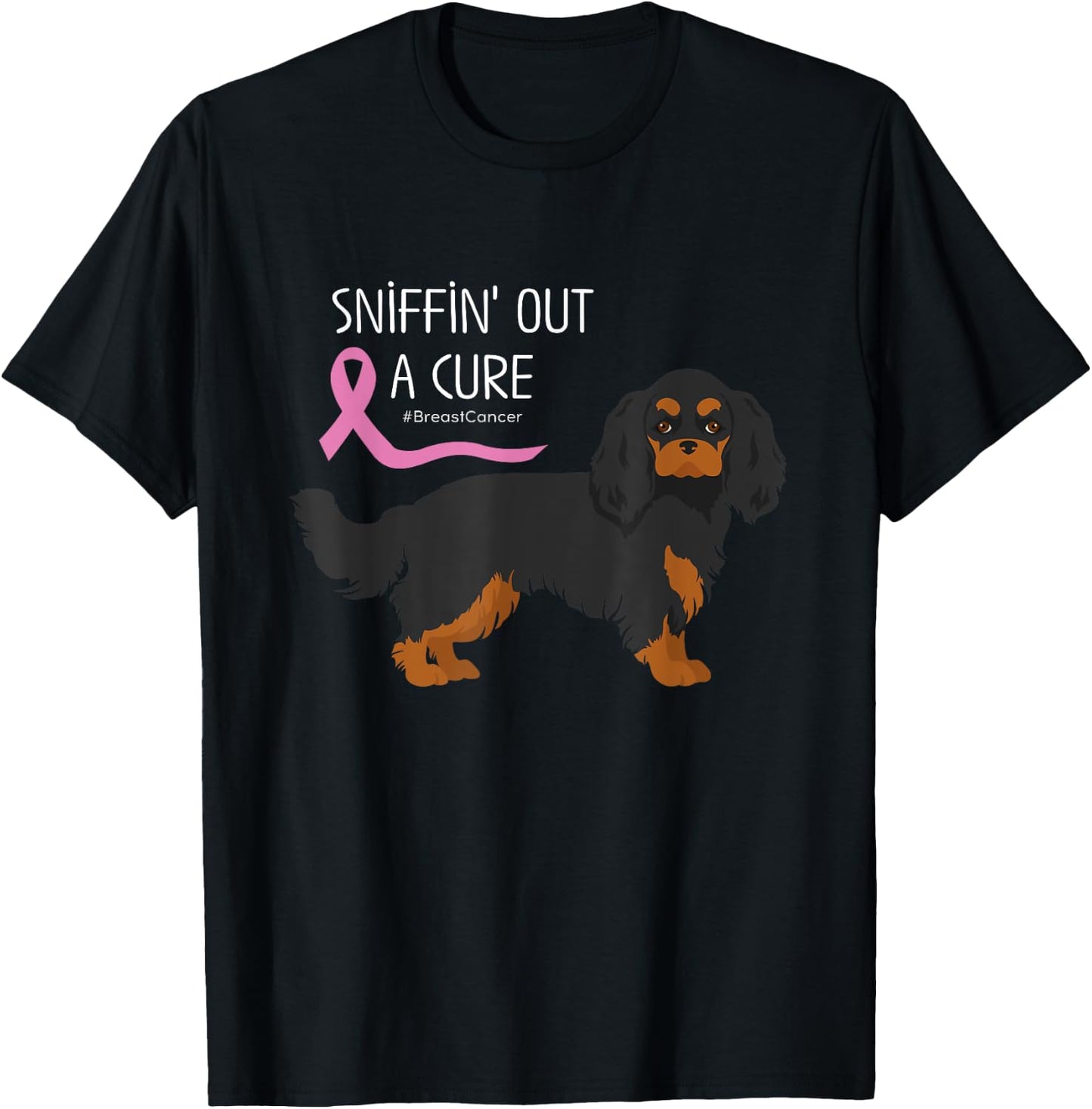 Cavalier King Charles Spaniel Lover Breast Cancer Awareness T-Shirt - T-Shirt | Black