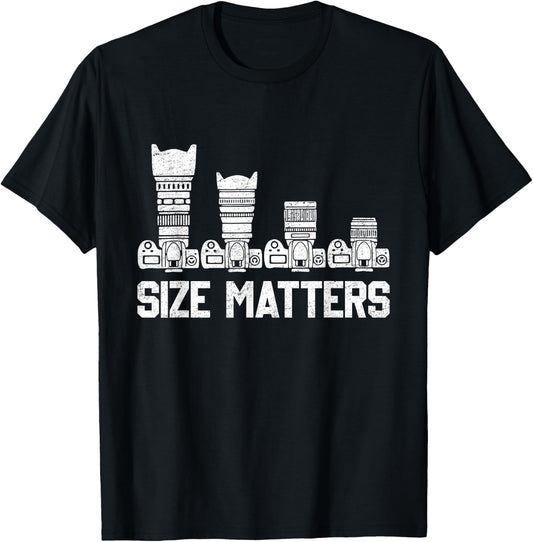 Retro Photography Camera Lens Size Matters Photographer T-Shirt - T-Shirt | Black