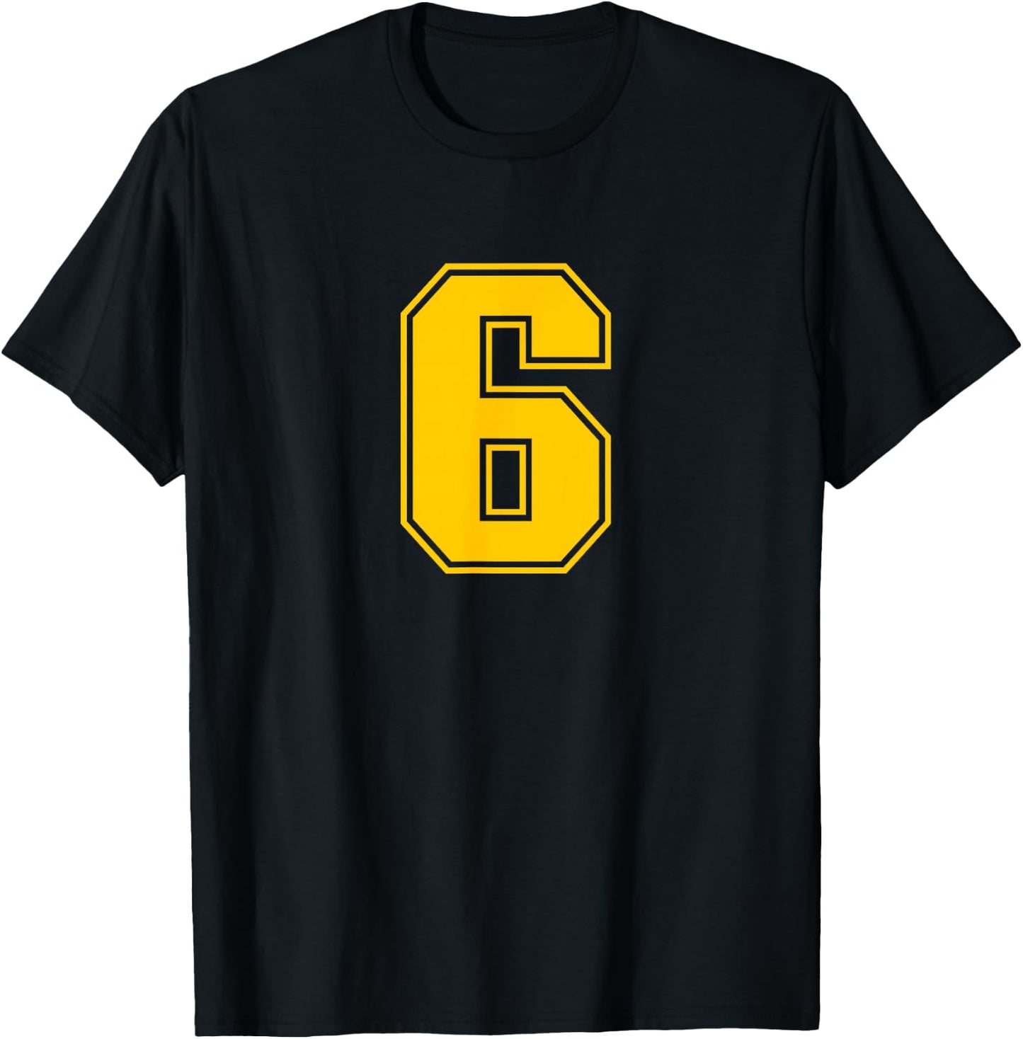 Yellow Sports Team Number #6 T-Shirt - T-Shirt | Black