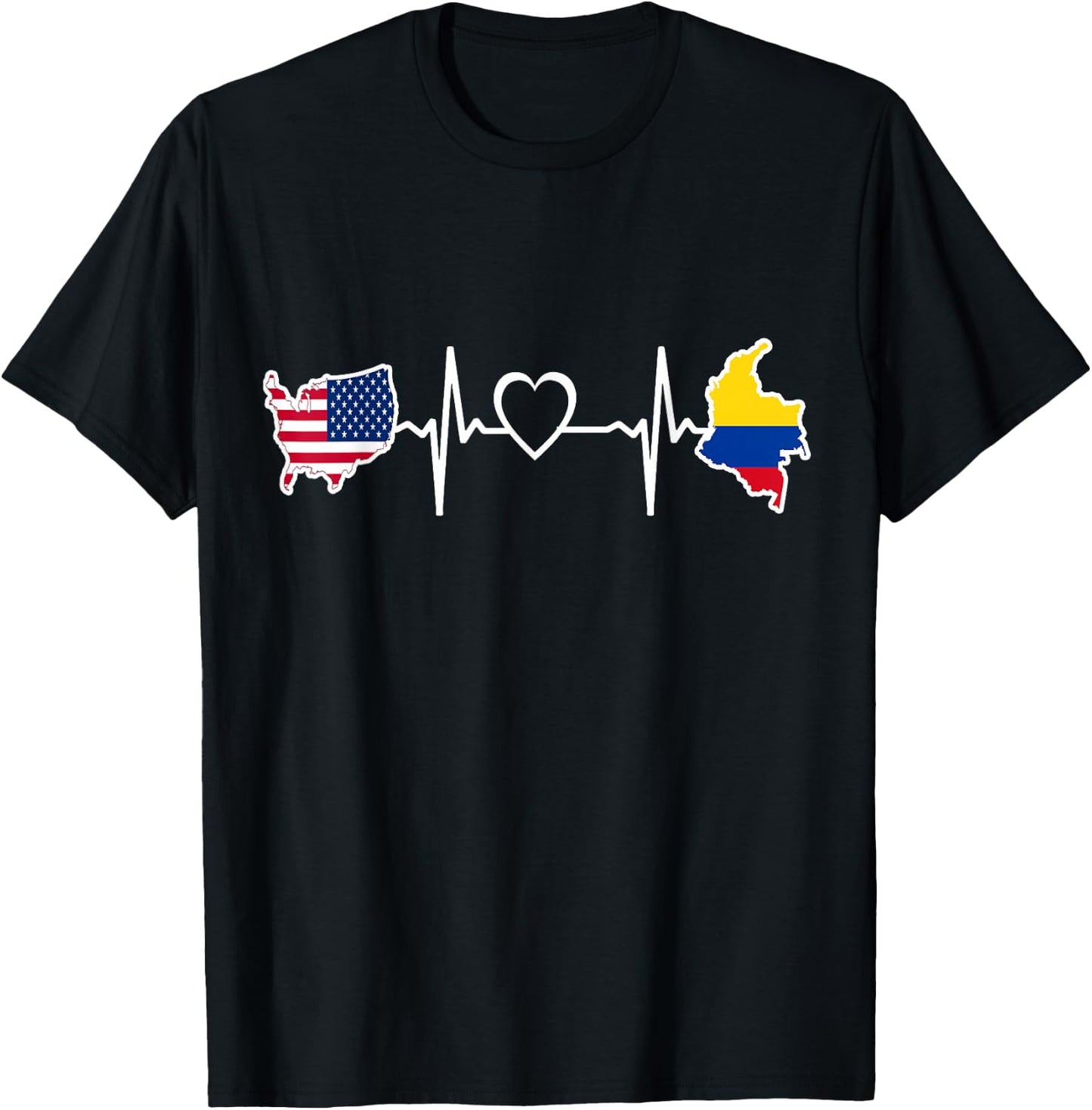 Colombia USA Heartbeat - Colombian American USA Flag T-Shirt - T-Shirt | Black