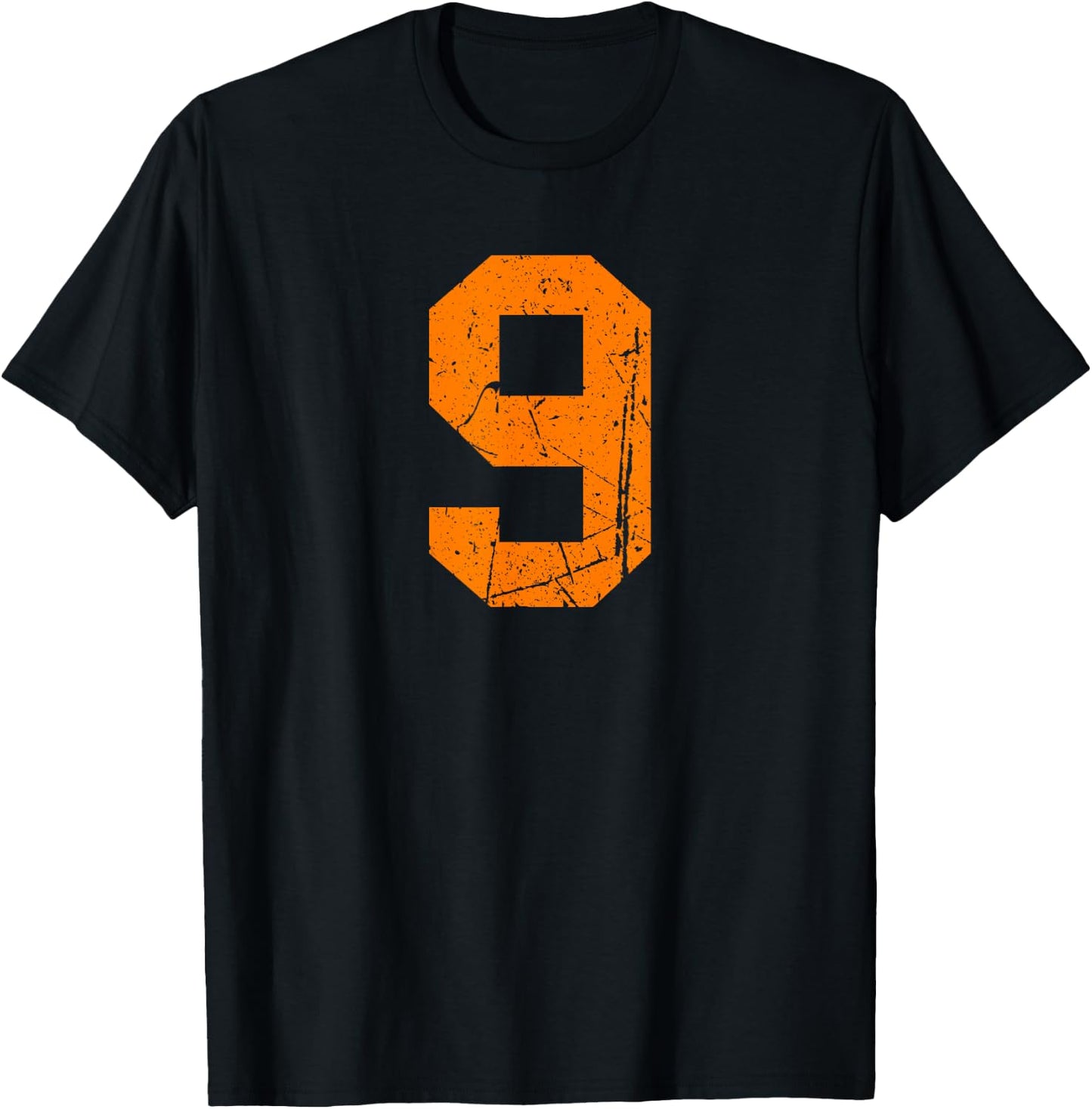 Number #9 Orange Vintage Varsity Number T-Shirt - T-Shirt | Black