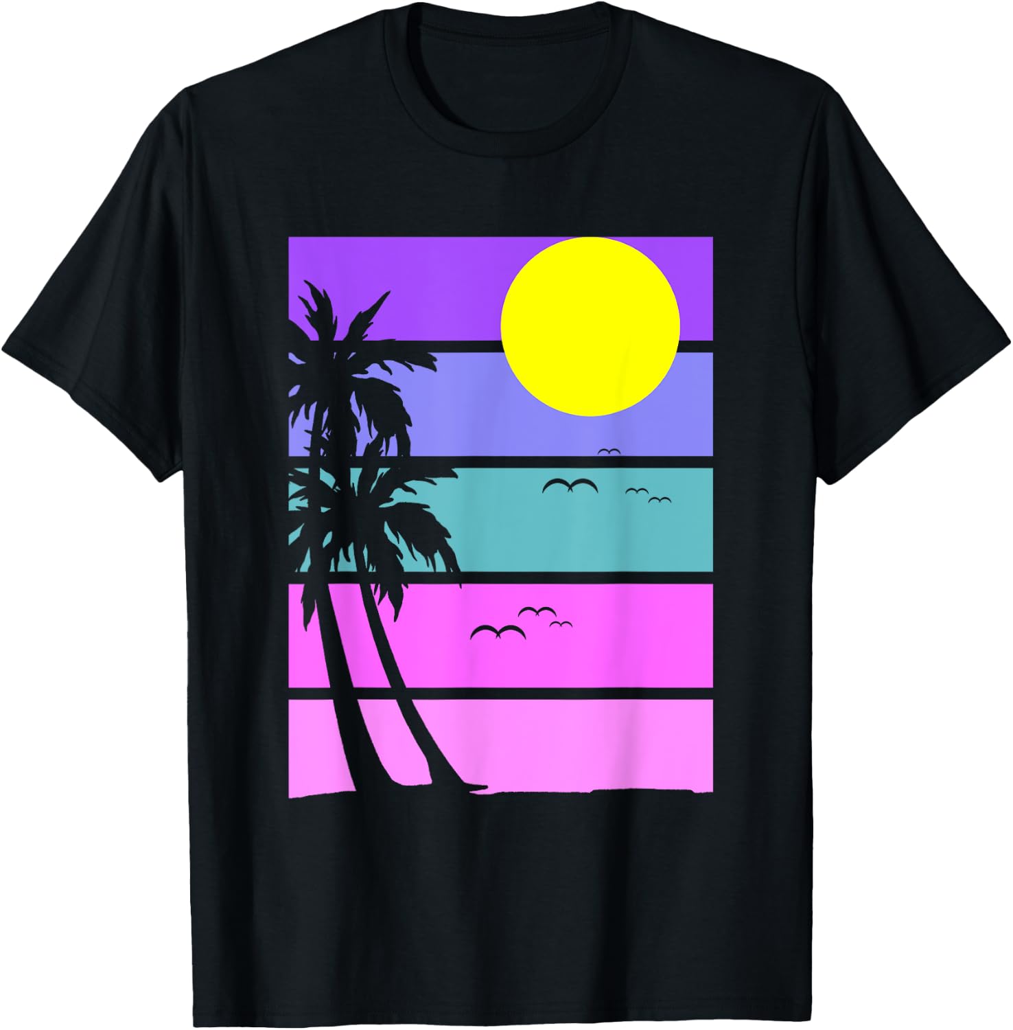 Retro 80s Aesthetic Palm Trees 1990s Tropical Vaporwave T-Shirt - T-Shirt | Black