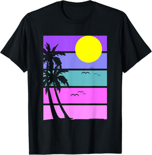 Retro 80s Aesthetic Palm Trees 1990s Tropical Vaporwave T-Shirt - T-Shirt | Black
