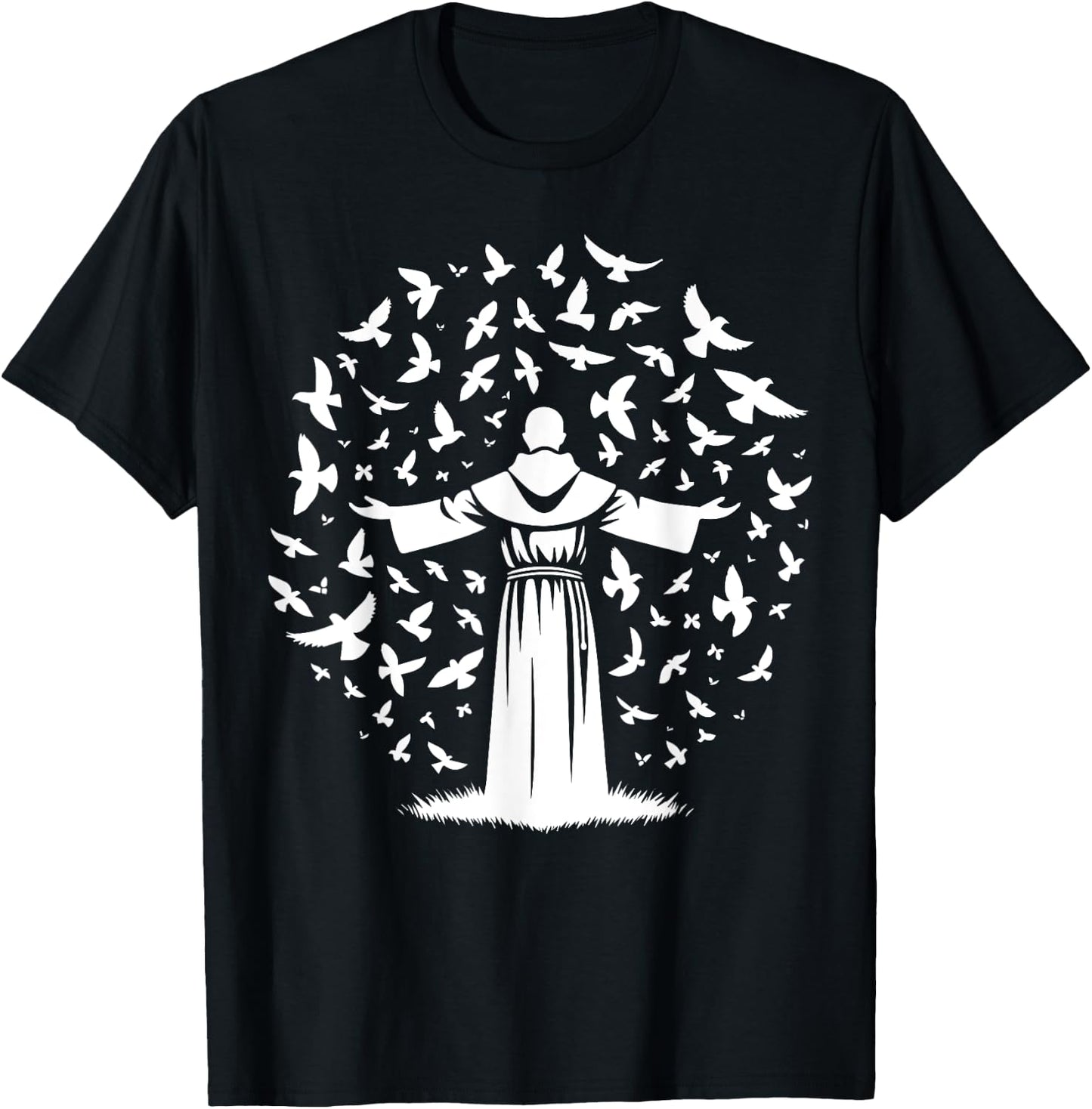 St Francis of Assisi Patron Saint of Animals Birds Catholic T-Shirt - T-Shirt | Black