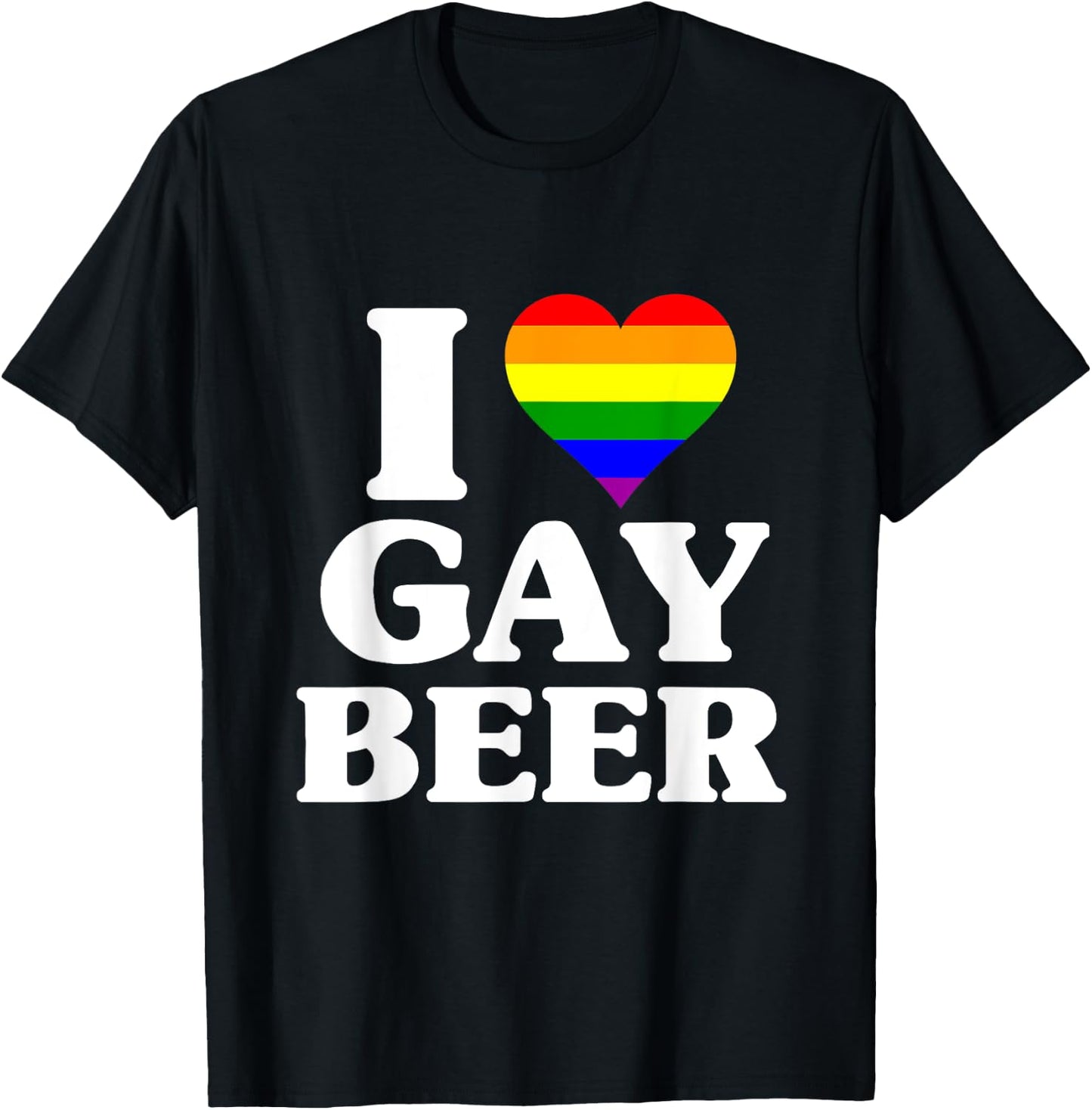 I Love Heart Gay Beer - Rainbow Gay Pride Heart T-Shirt - T-Shirt | Black