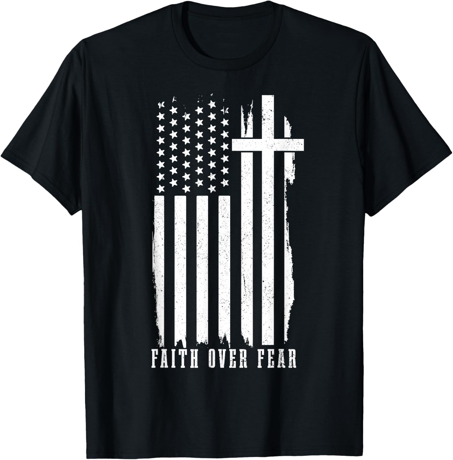 Faith Over Fear American Flag Jesus Patriotic Christian Women Men T-Shirt - T-Shirt | Black