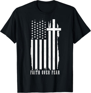 Faith Over Fear American Flag Jesus Patriotic Christian Women Men T-Shirt - T-Shirt | Black