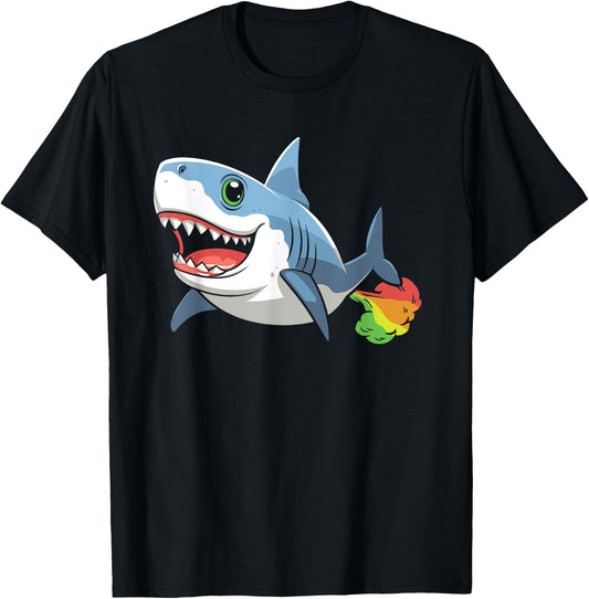 Funny Shark Sea Animal - Ocean Rainbow Fart T-Shirt - T-Shirt | Black