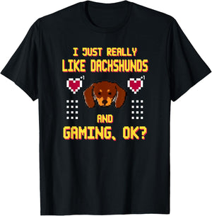 Gamer Dachshund Funny Dog Video Games Funny Gaming Men Women T-Shirt - T-Shirt | Black