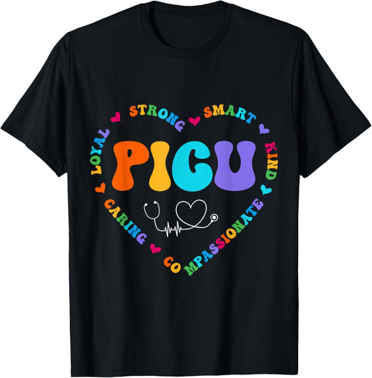 Cute PICU Nurse Appreciation Nursing T-Shirt - T-Shirt | Black