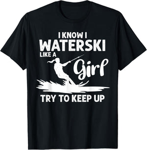 Funny Water Ski Designs Girls Water Skier Athletes T-Shirt - T-Shirt | Black