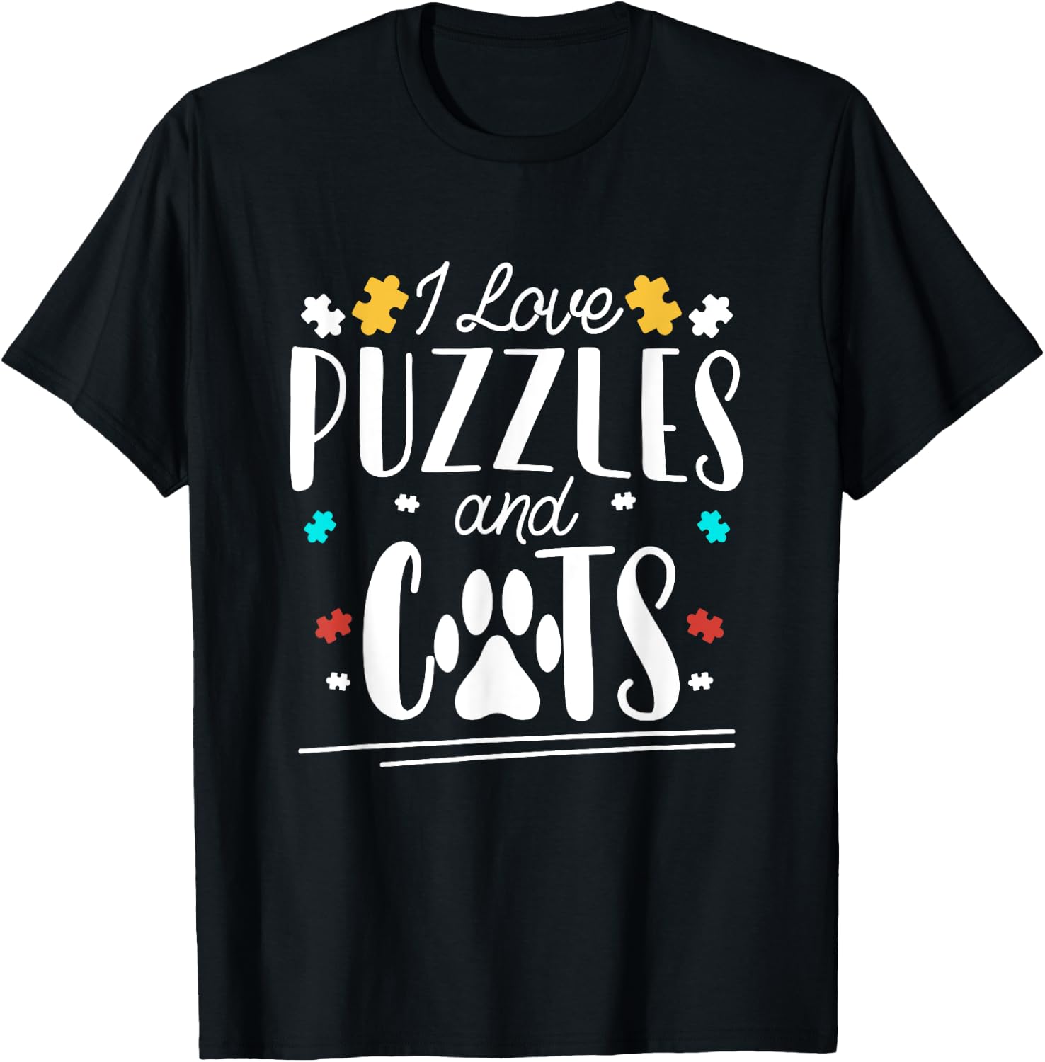 I Love Jigsaw Puzzles And Cats Funny Puzzler Cute Puzzling T-Shirt - T-Shirt | Black