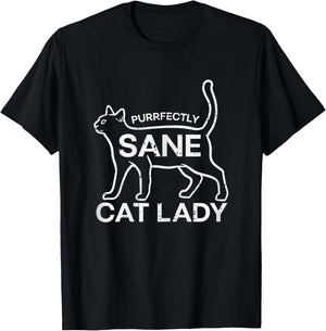 Purrfectly Sane Cat Lady Funny Kitten Fur Mama Women Girls T-Shirt - T-Shirt | Black