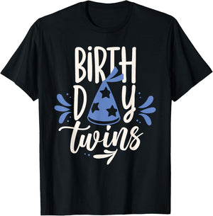 Birthday Twin Identical Twins Boy Girl -Adults Twin-themed Birthday Black Small Crew Collar Modern Short Sleeve T-Shirt - T-Shirt | Black