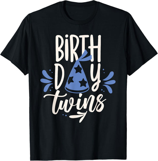 Birthday Twin Identical Twins Boy Girl -Adults Twin-themed Birthday Black Small Crew Collar Modern Short Sleeve T-Shirt - T-Shirt | Black