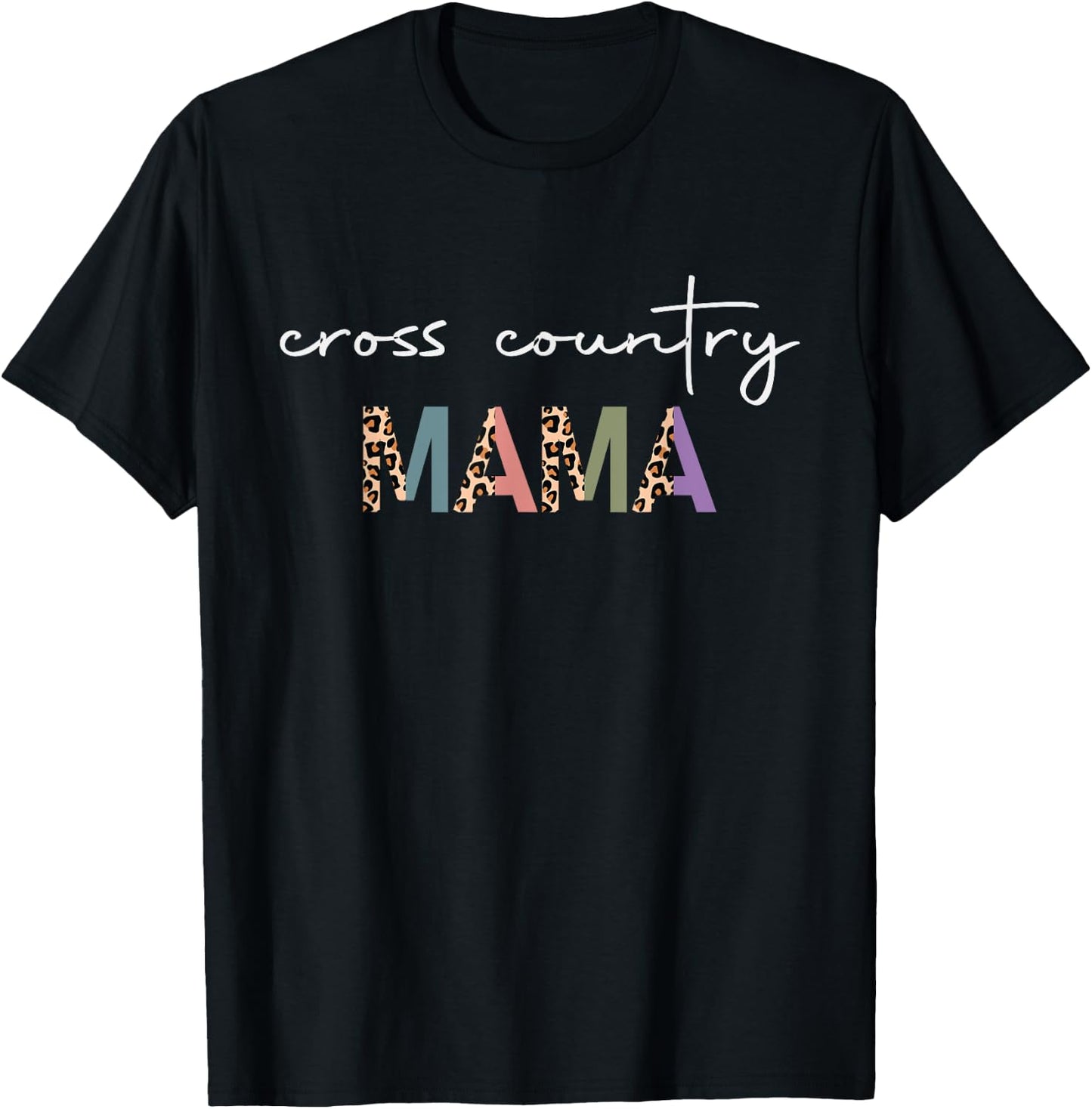 Cross Country Mama Women Gift - Funny Runner Mom Leopard T-Shirt - T-Shirt | Black
