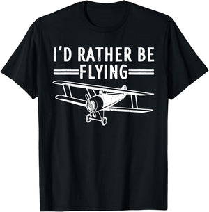 Cool Pilot Gift Airplane Plane Stuff & Accessories -Adults, Kids Black Short Sleeve Modern Novelty 'I'd Rather be Flying' T-Shirt - T-Shirt | Black