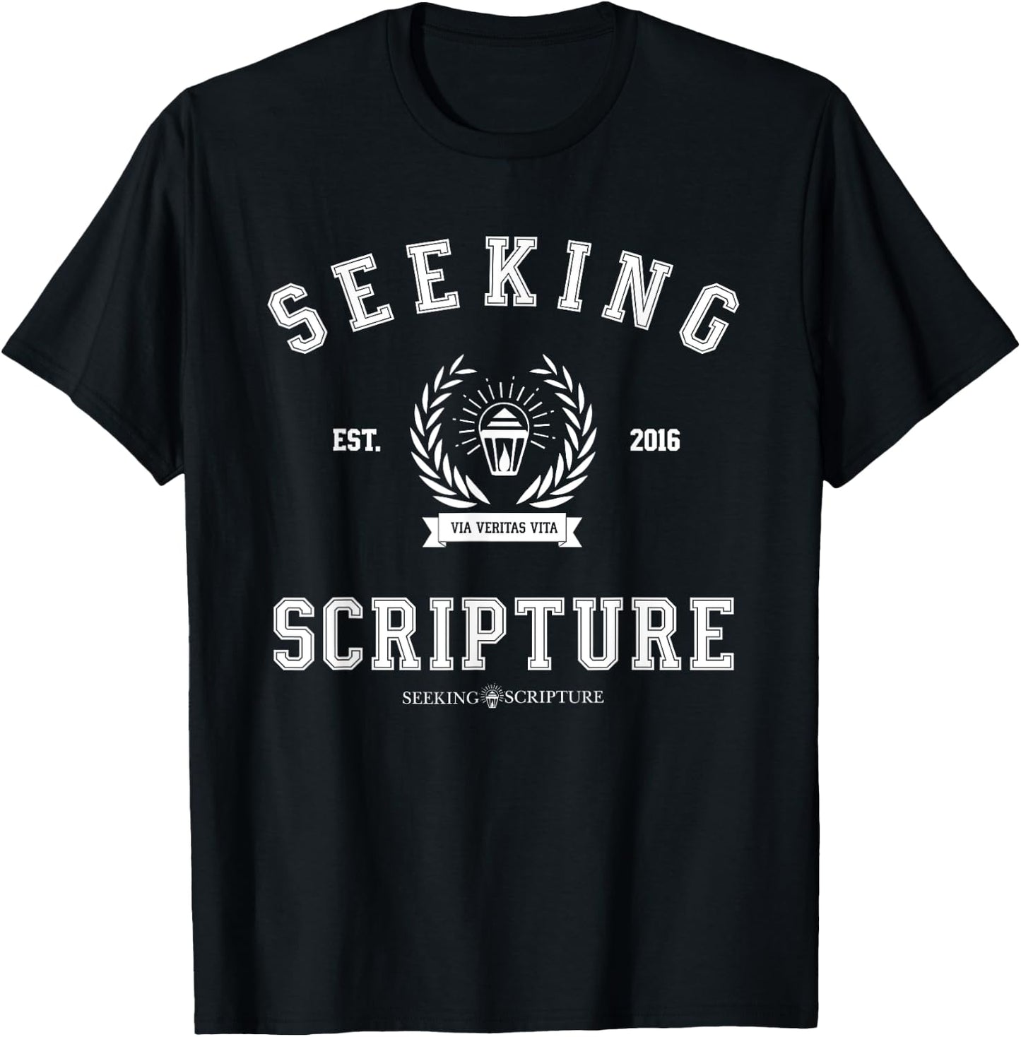 Collegiate Style Seeking Scripture: Via Veritas Vita T-Shirt - T-Shirt | Black