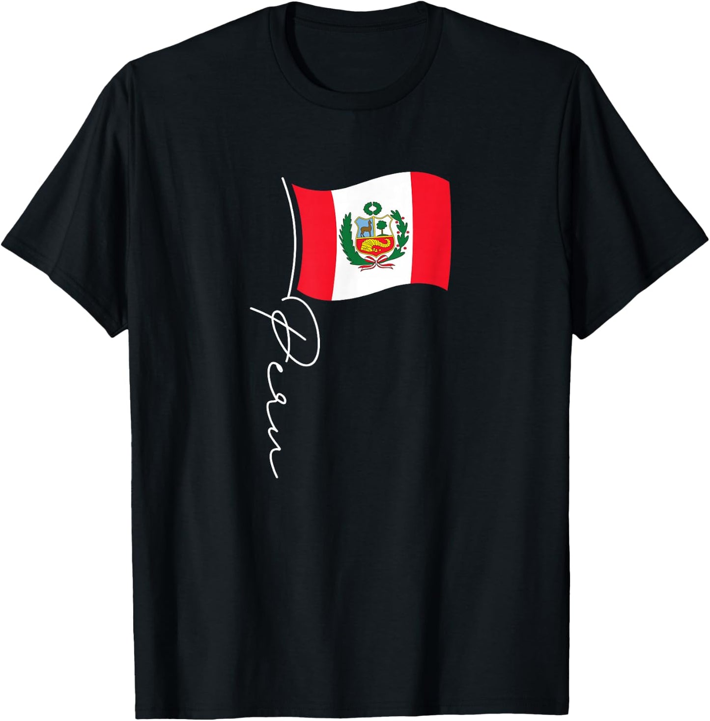 Peru Signature Flag Pole - Elegant Patriotic Peruvian Flag T-Shirt - T-Shirt | Black