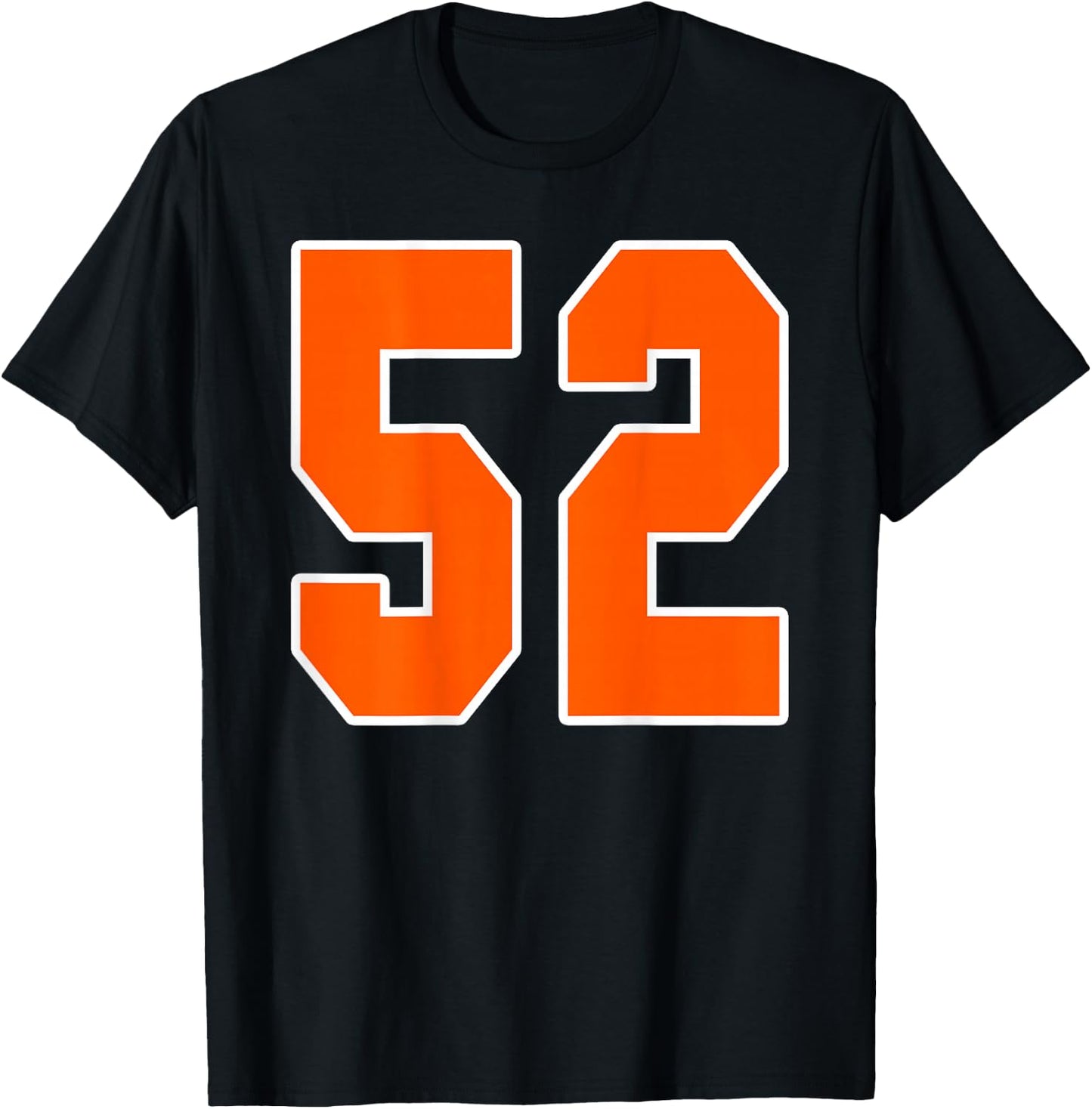 Back Print Orange Sports Block Number 52 For Sports Team T-Shirt - T-Shirt | Black