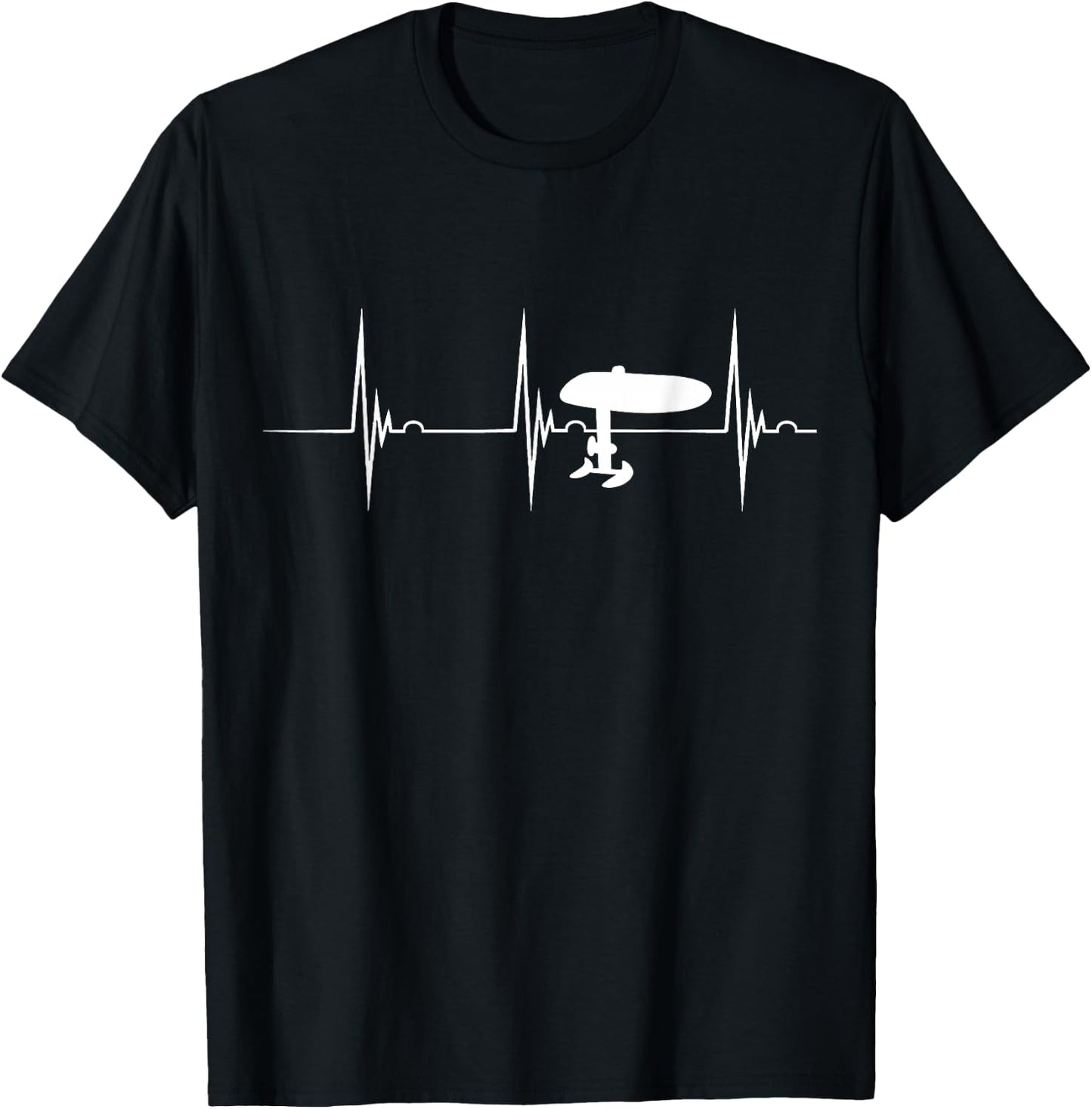 Electric Hydrofoil Surfboard Efoil Heartbeat EKG Pulse Foil T-Shirt - T-Shirt | Black