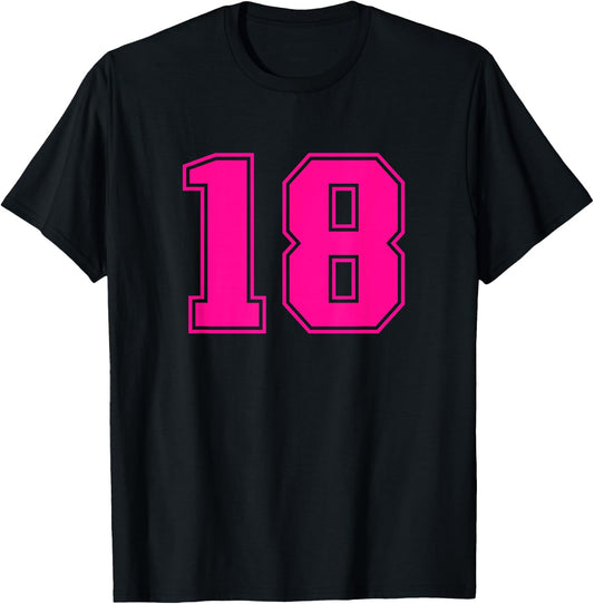Pink Sports Team Number #18 T-Shirt - T-Shirt | Black